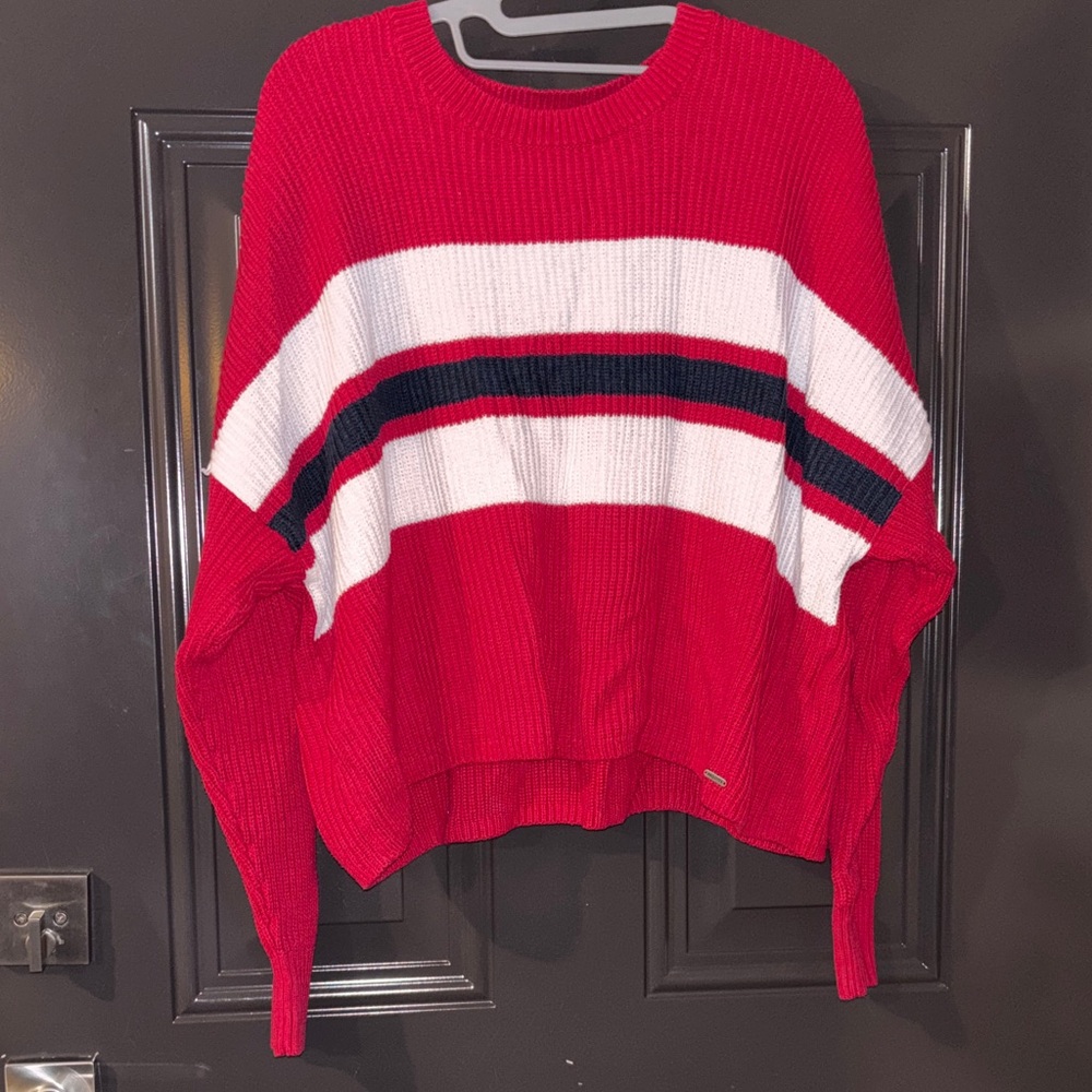 Hollister Red and White Striped Sweater women’s size small